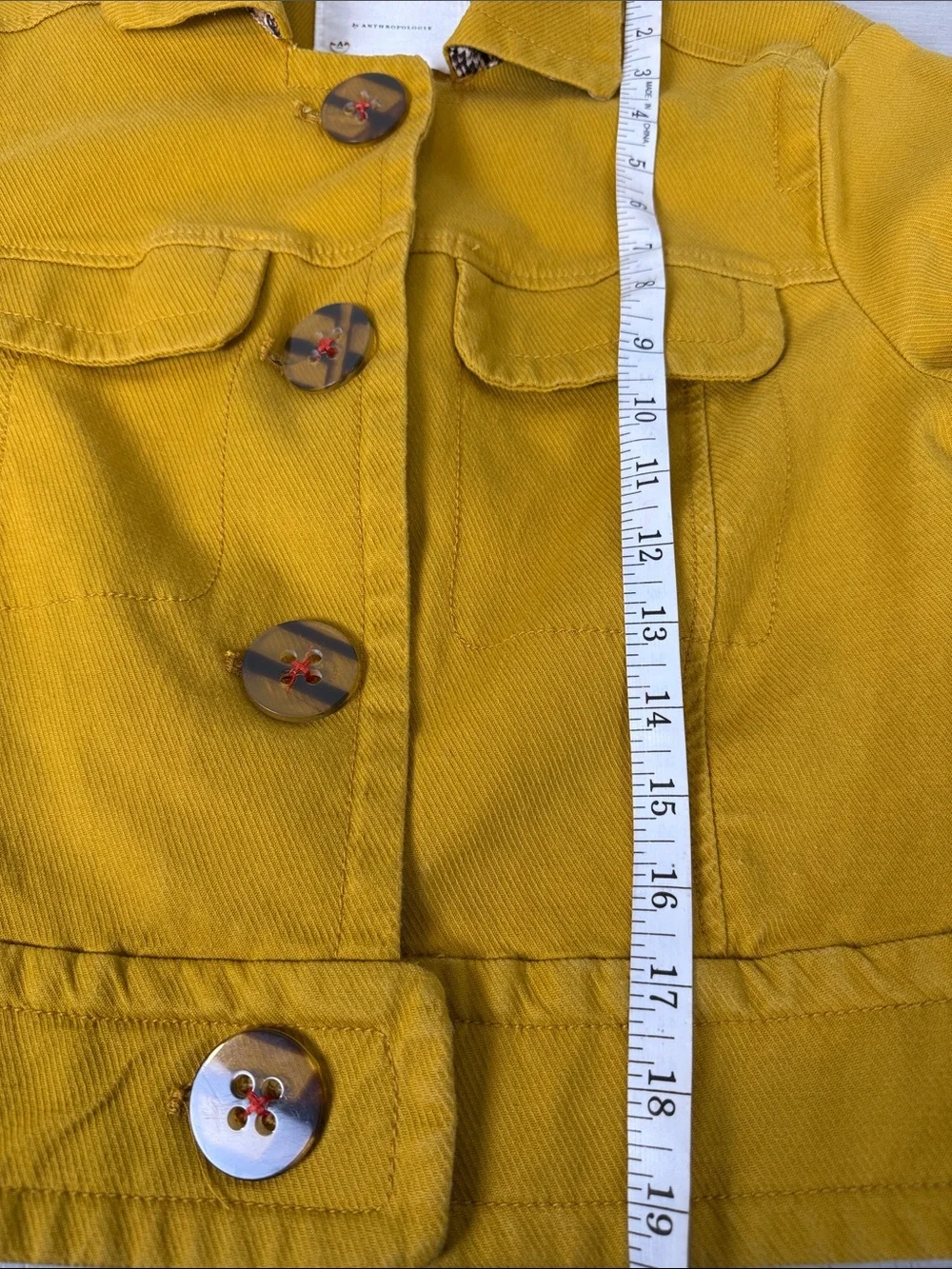 Anthropologie Nora Flounce Sleeved Cropped Trucker Jacket Yellow Size Small